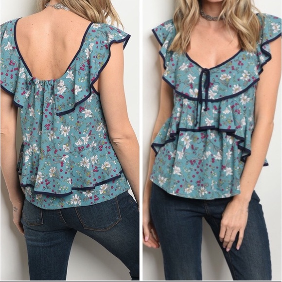 Tops - NWOT floral ruffle shirt